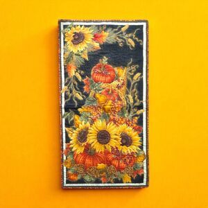 Handmade 2012 Autumn Wall Hanging: Quilted Sunflower & Pumpkin Fiber Art